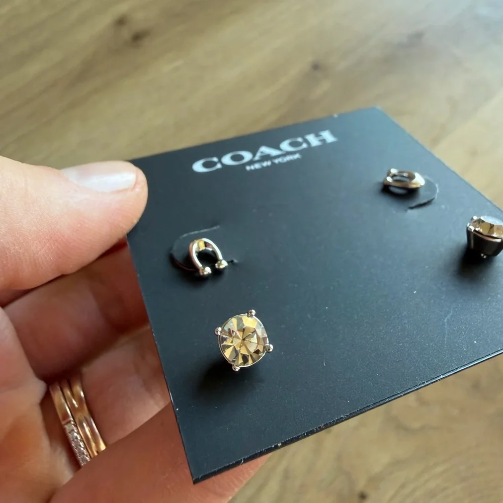 Coach Silver and Crystal Stud Earrings - Picture 4 of 4